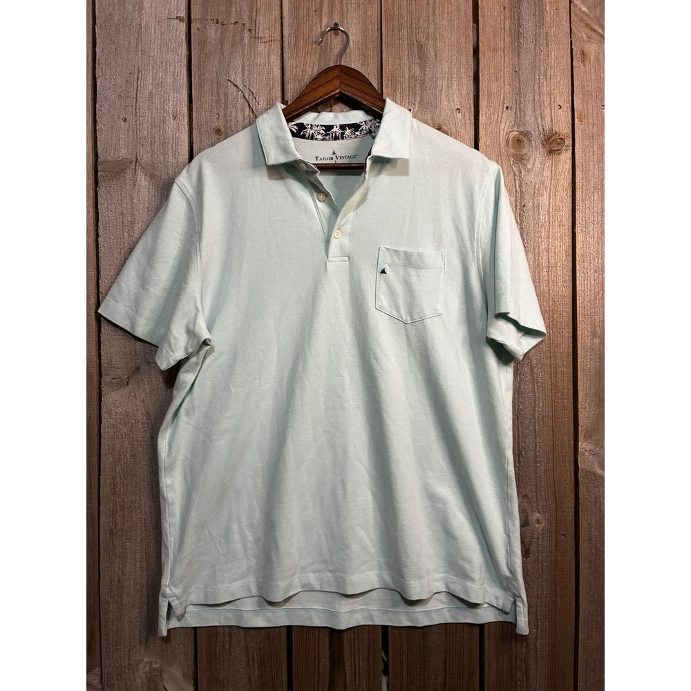 Tailor Vintage Mens Mint Green Short Sleeve Pique Polo Shirt Large Palm Tree
